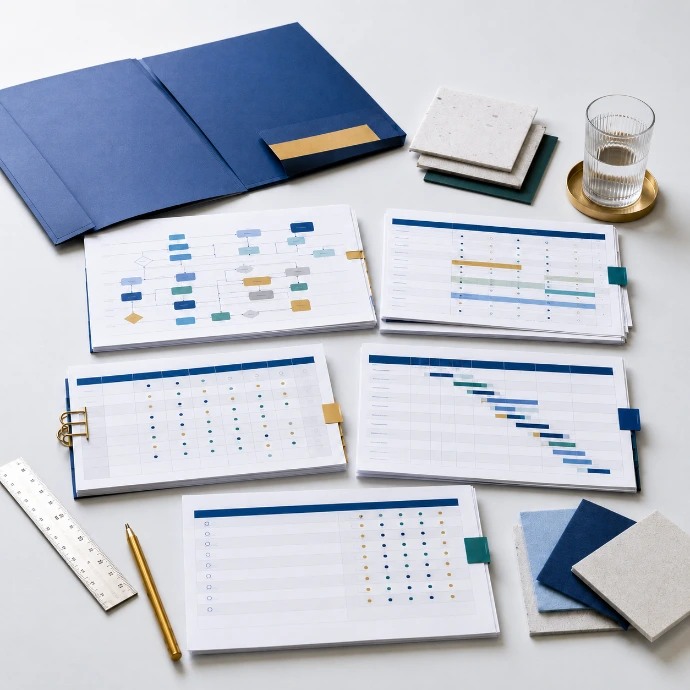 Mesa de trabajo con procesos, datos y planes revisados antes de elegir un ERP