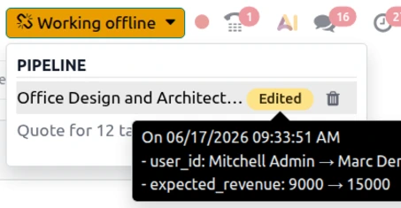 Cambios pendientes de sincronización en Odoo 20