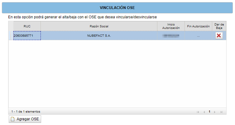 Confirmación de vinculación del OSE registrada en SUNAT SOL