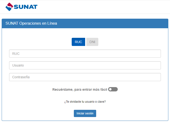 Inicio de sesión con Clave SOL en SUNAT