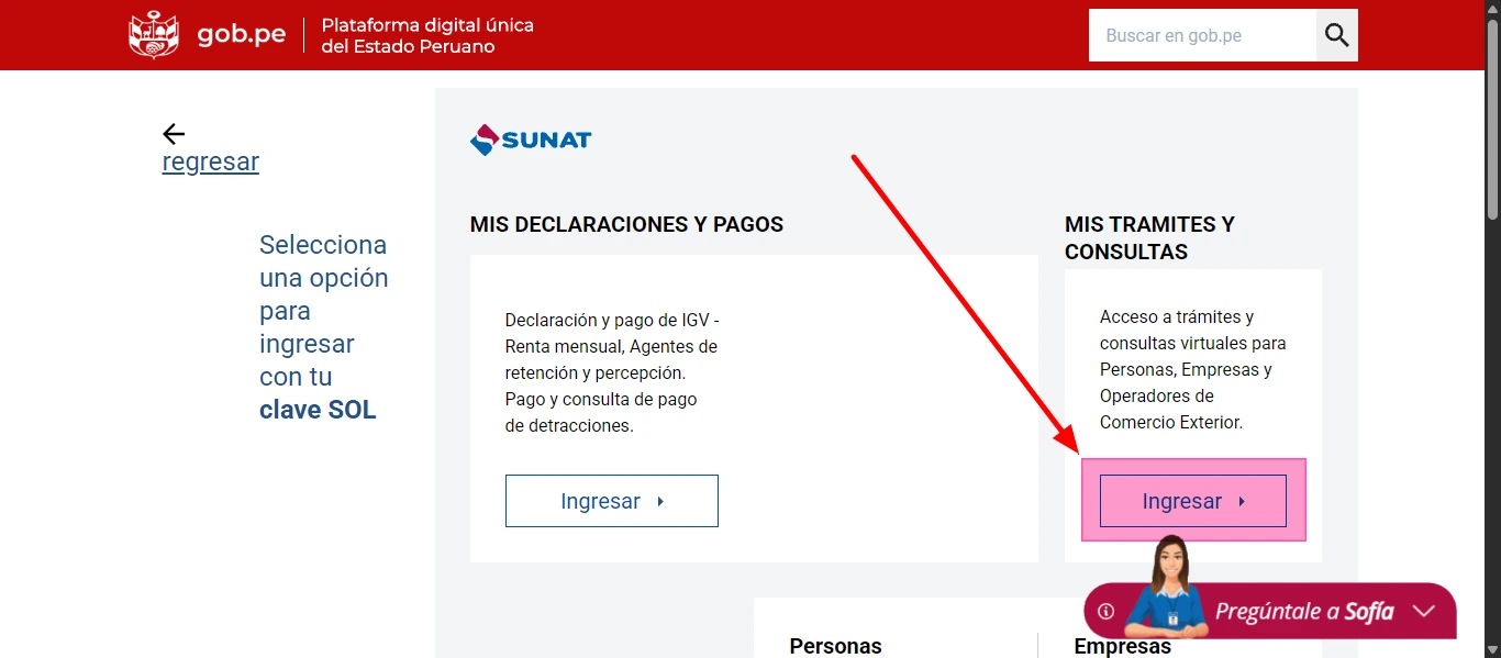 Acceso a Mis Trámites y Consultas en SUNAT SOL